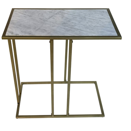Small square table with marble top and gold metal frame on a white background