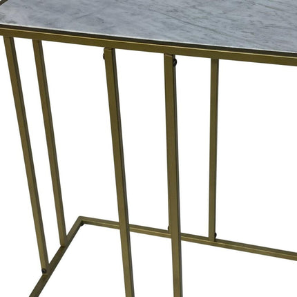 Metallic frame with a gray marble-like top on a white background