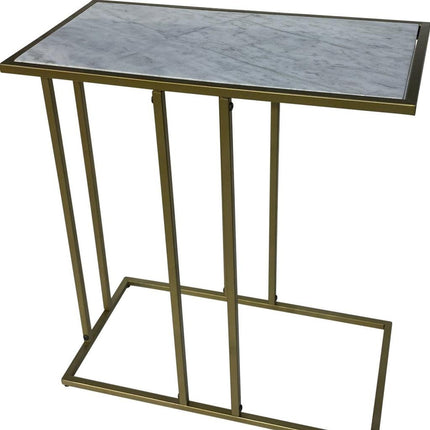Small side table with marble top and gold metal frame on a white background