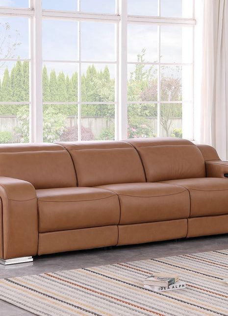 103" Chestnut Italian Leather Reclining USB Sofa