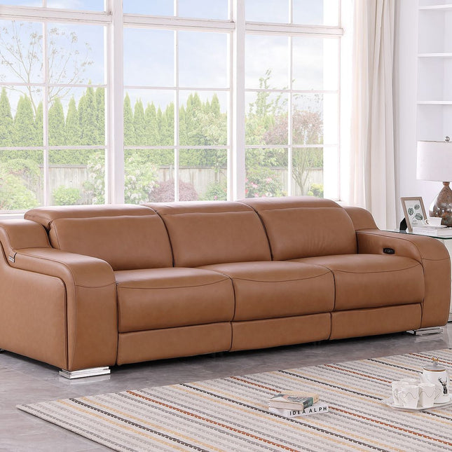 103" Chestnut Italian Leather Reclining USB Sofa