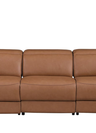 103" Chestnut Italian Leather Reclining USB Sofa
