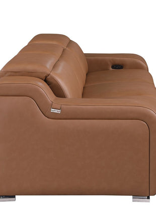 103" Chestnut Italian Leather Reclining USB Sofa