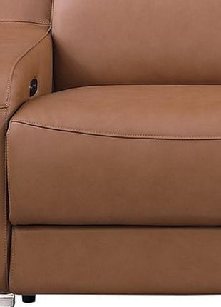 129" Chestnut Italian Leather Reclining USB Sofa
