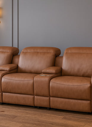 129" Chestnut Italian Leather Reclining USB Sofa