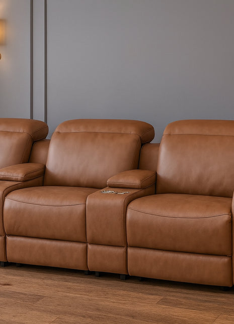 129" Chestnut Italian Leather Reclining USB Sofa
