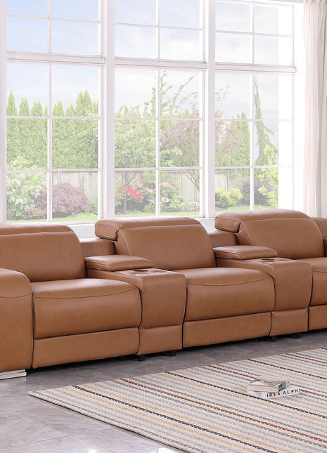 129" Chestnut Italian Leather Reclining USB Sofa
