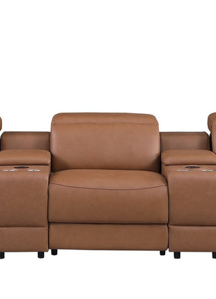 129" Chestnut Italian Leather Reclining USB Sofa