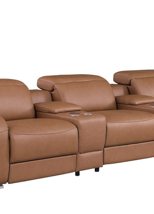 129" Chestnut Italian Leather Reclining USB Sofa