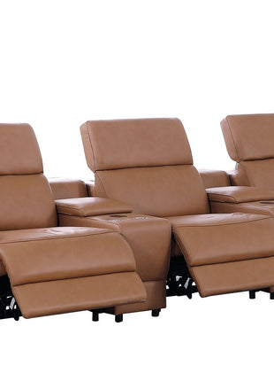 129" Chestnut Italian Leather Reclining USB Sofa