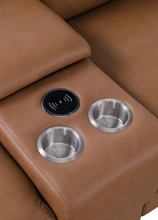 129" Chestnut Italian Leather Reclining USB Sofa