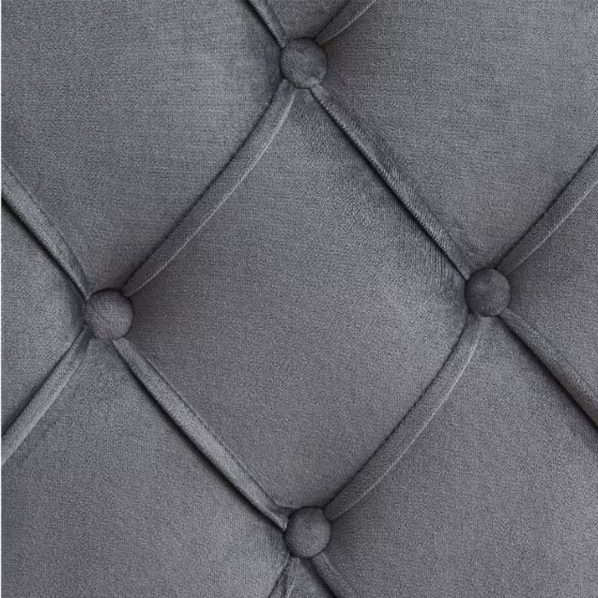 Gray tufted upholstered headboard with diamond pattern