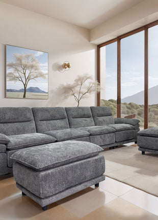 141'' Wide Modern U-shaped Sectional Sofa with high back cushion,6-seat Upholstered Soft Sofa Furniture,Sleeper Sofa Couch with Chaise Lounge for Living Room,Dark Grey-4