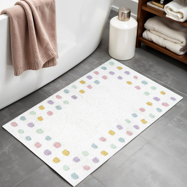 32" White Purple And Pink Cotton Polka Dots Bath Rug-1