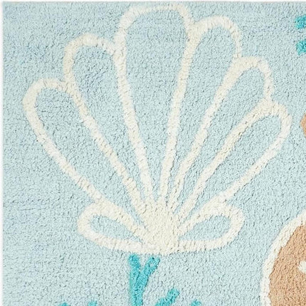 32" Blue Tan And White Cotton Seashells And Coral Bath Rug-3