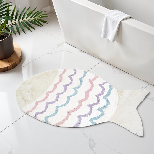 32" White Pink And Purple Cotton Fish Shaped Youthful Bath Rug-1