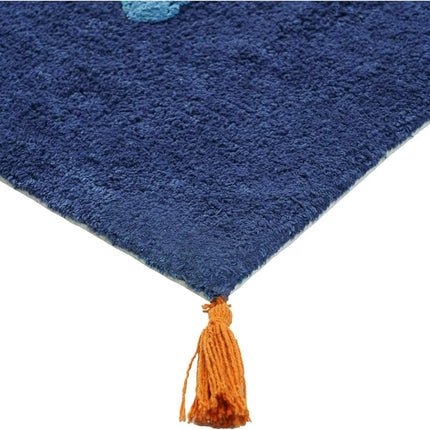 32" Blue Orange And White Cotton Dog Youthful Bath Rug-2