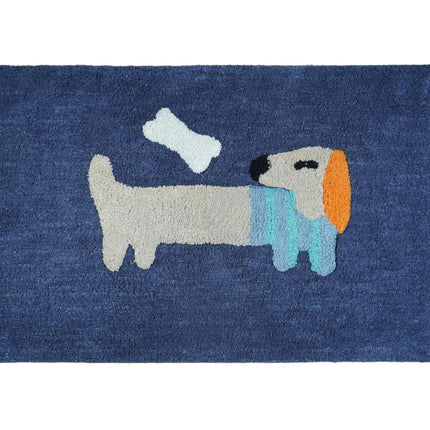32" Blue Orange And White Cotton Dog Youthful Bath Rug-1