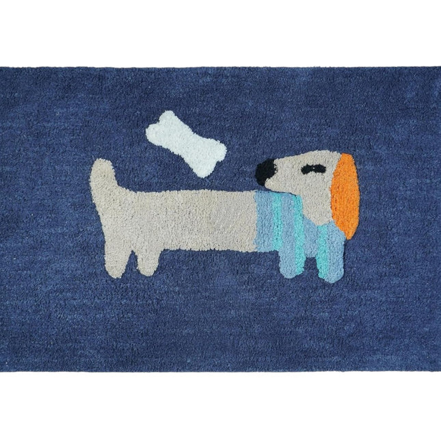 32" Blue Orange And White Cotton Dog Youthful Bath Rug-1