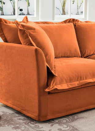 Living Room Sofa Slipcovered Sofa 3 Seater Sofa With 3 Ottomans, Oversized 3-Seat Sleeper Sofa Bed Home Theater Sofa, Chenille, orange