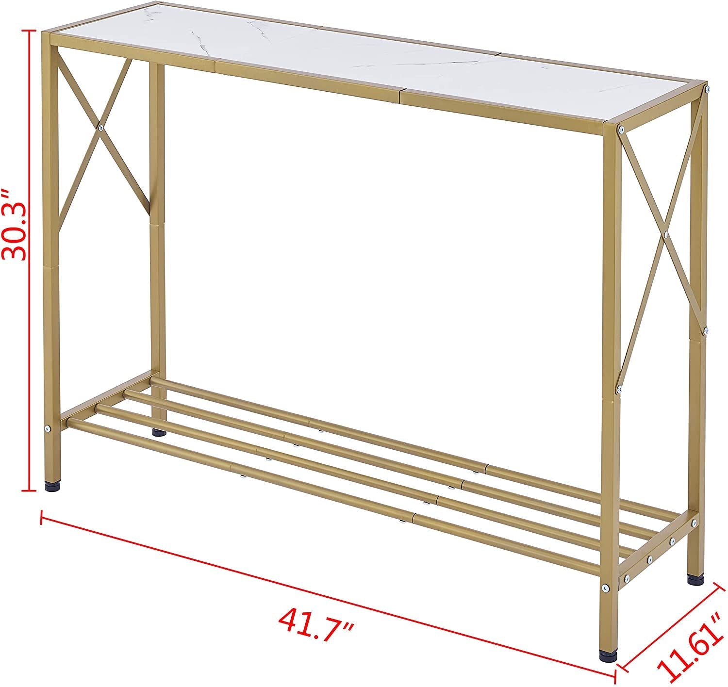 Gold And White Narrow Console Table With Shelves 41 Inch Long