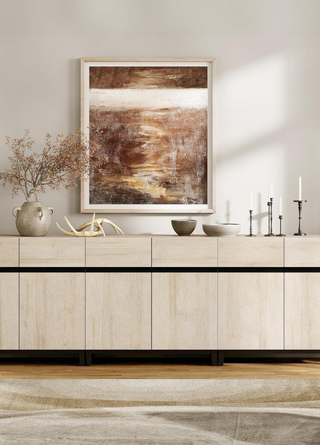 3 in 1 Multifunctional Sideboard Buffet Cabinets, Modern Sideboard with Adjustable Shelf and Metal Base, Coffee Bar Cabinet Storage Cabinet for Living Room,Kitchen,Light Oak