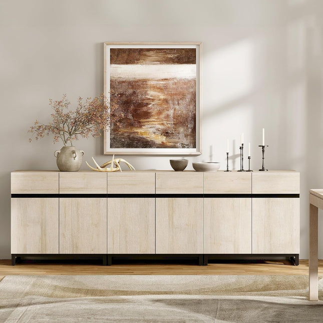 3 in 1 Multifunctional Sideboard Buffet Cabinets, Modern Sideboard with Adjustable Shelf and Metal Base, Coffee Bar Cabinet Storage Cabinet for Living Room,Kitchen,Light Oak