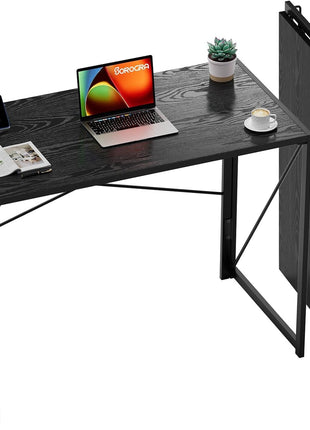 Small Folding Desk 31.5 Inch No Assembly Required Computer Desks, Spaces Saving Foldable Table for Bedroom, Home Office, Dorm, Apartment, Kids, Black Wood-0