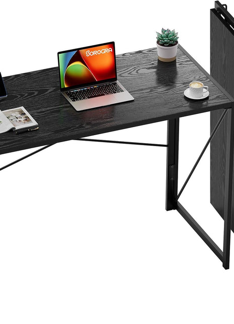 Small Folding Desk 31.5 Inch No Assembly Required Computer Desks, Spaces Saving Foldable Table for Bedroom, Home Office, Dorm, Apartment, Kids, Black Wood-0
