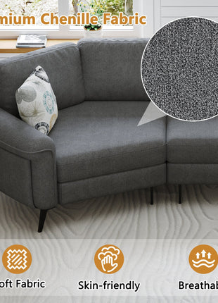 111' Upholstered 3-seater Sofa Curved Sofa Couch with Two Printed Pillows for Living Room, Dark Gray