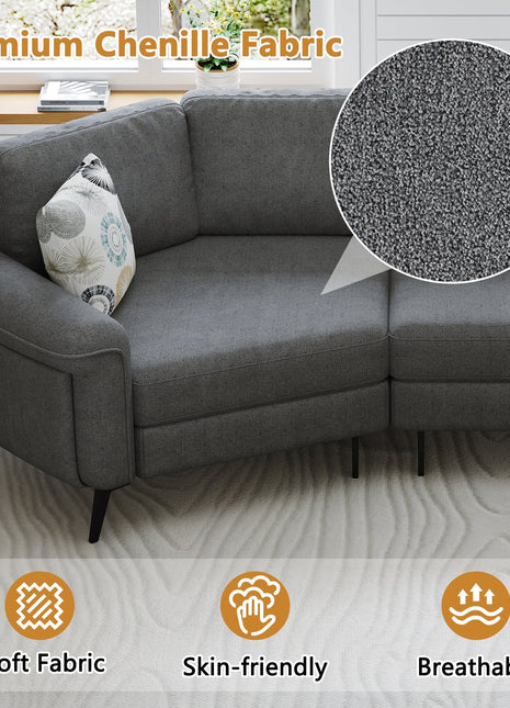 111' Upholstered 3-seater Sofa Curved Sofa Couch with Two Printed Pillows for Living Room, Dark Gray