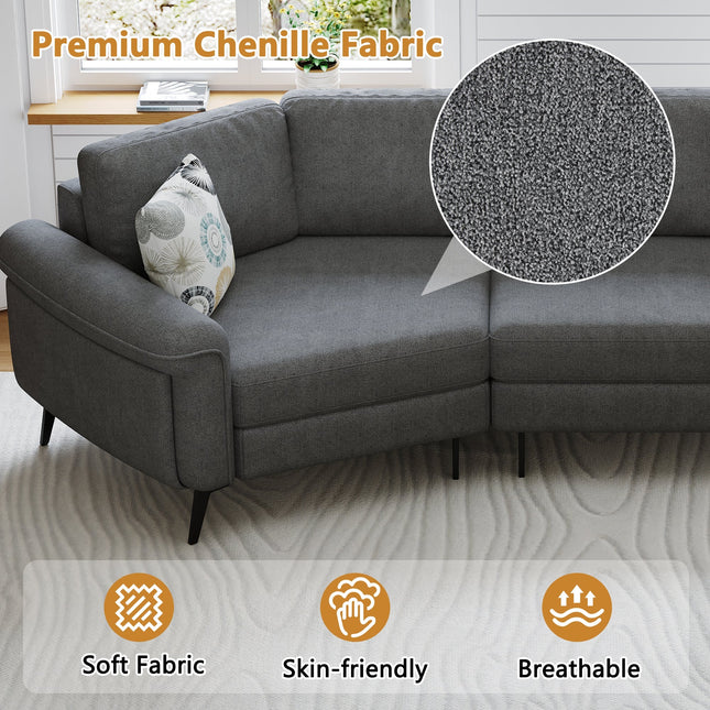 111" Dark Gray Curved 3-Seater Sofa with Two Printed Pillows