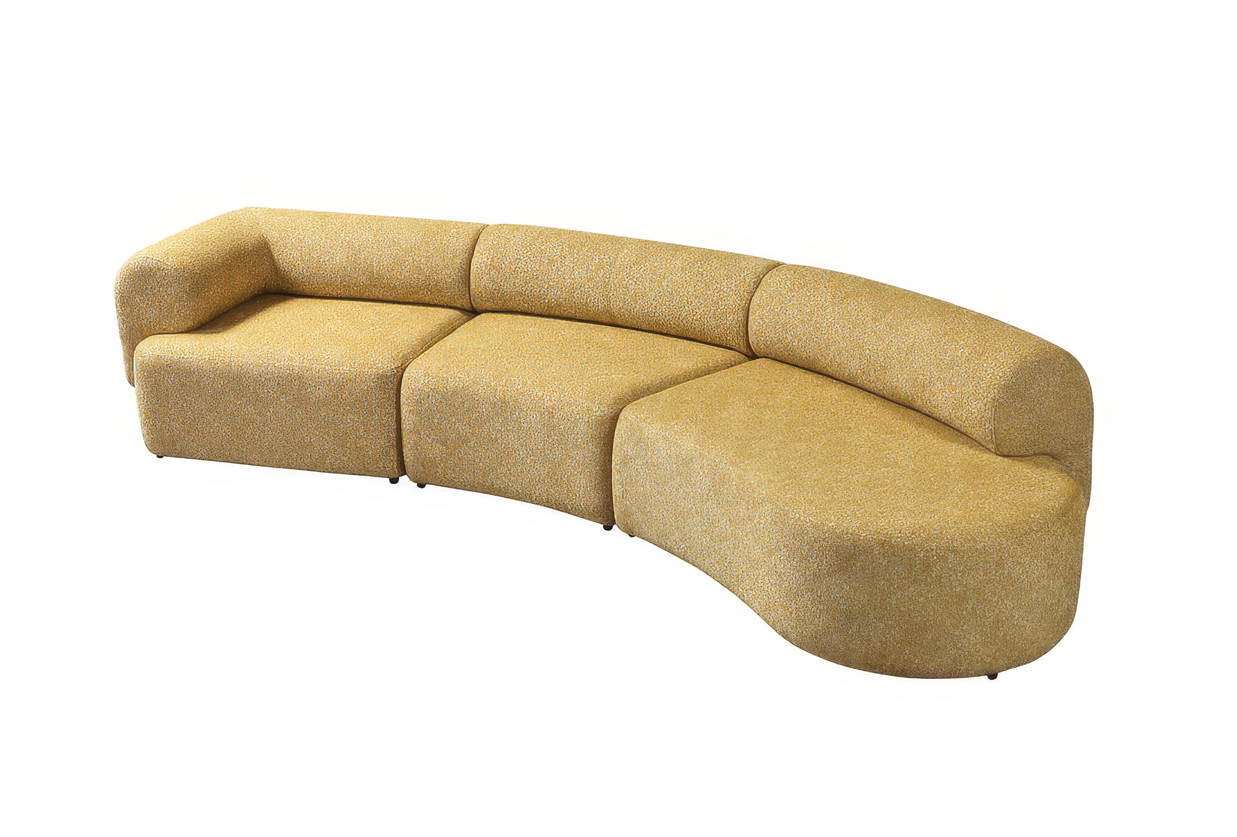 Mustard Boucle Modular Curved Three Piece Sectional With Toss Pillows-2