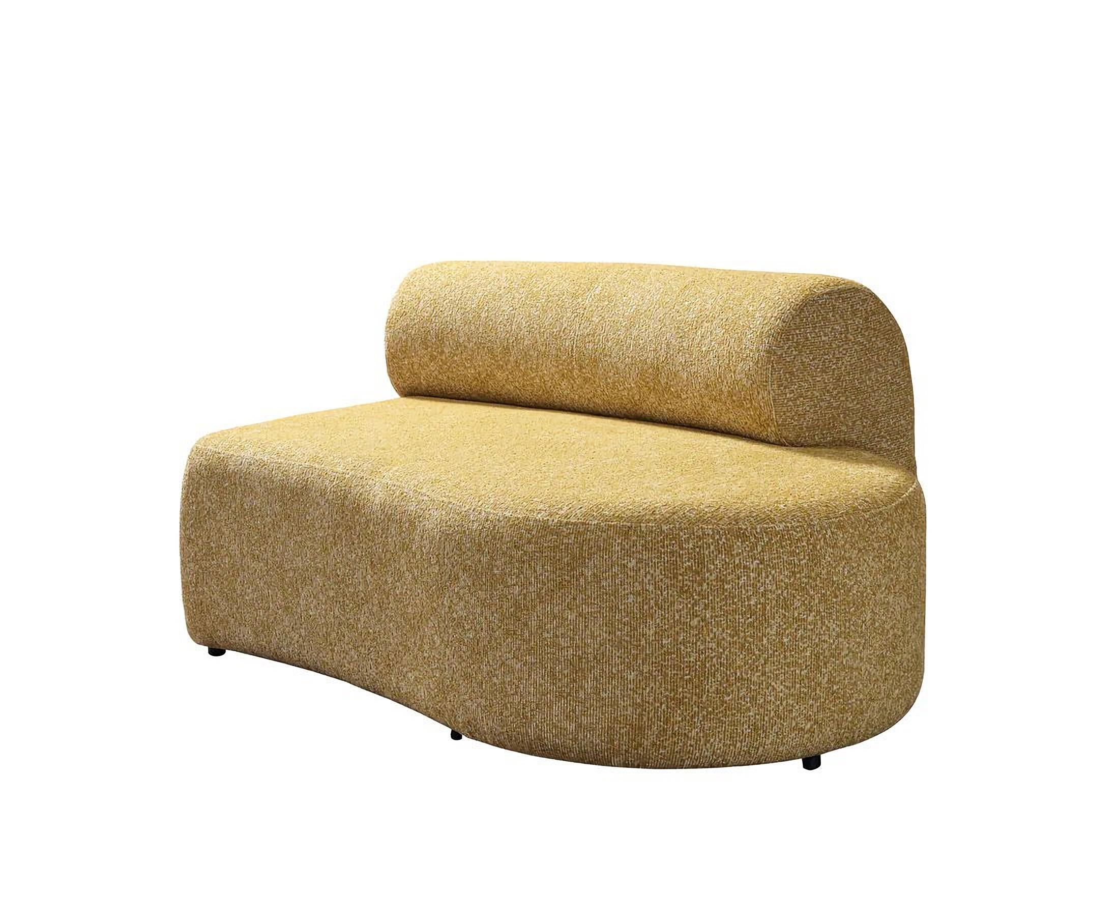 Mustard Boucle Modular Curved Three Piece Sectional With Toss Pillows-4
