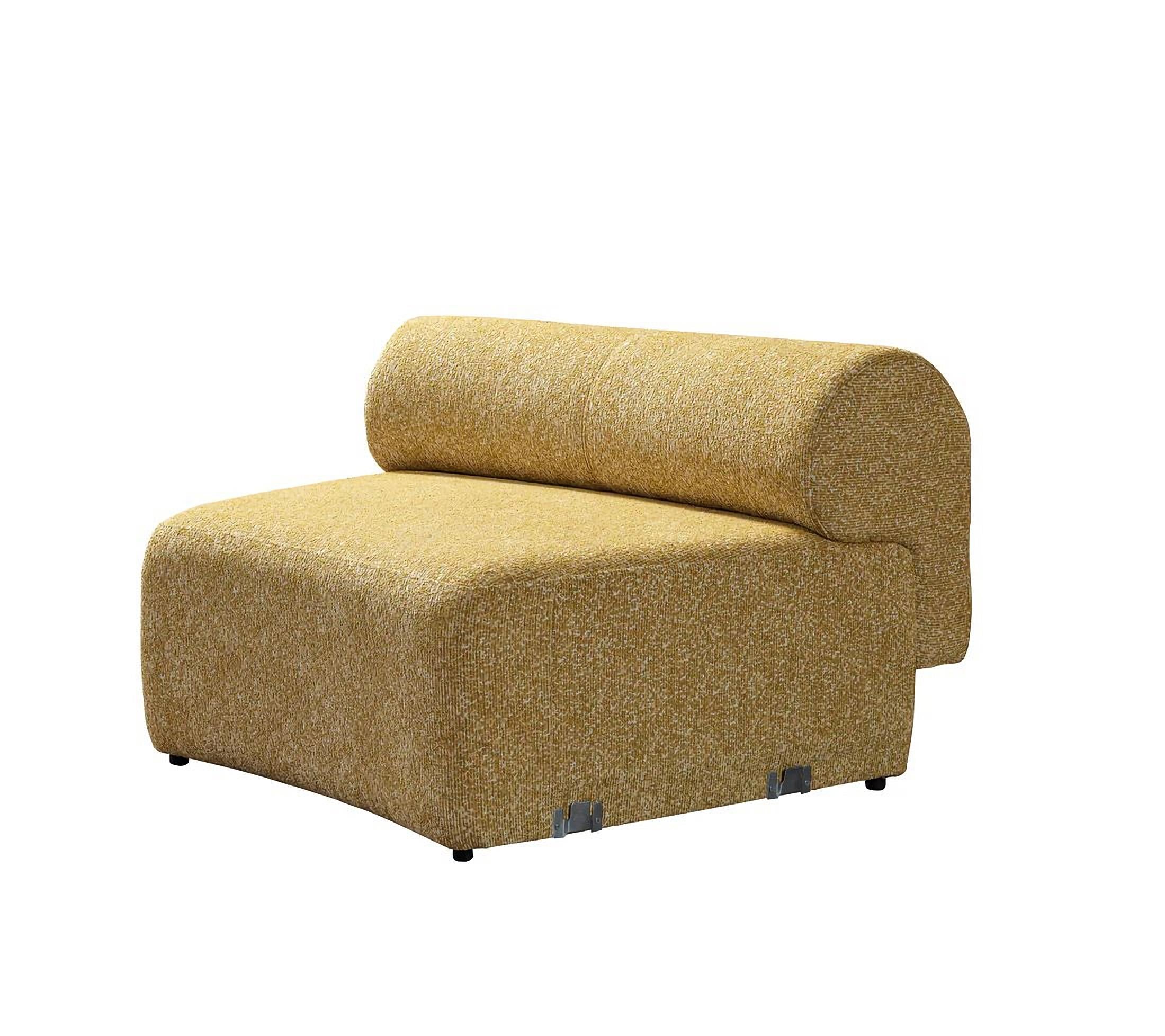 Mustard Boucle Modular Curved Three Piece Sectional With Toss Pillows-5