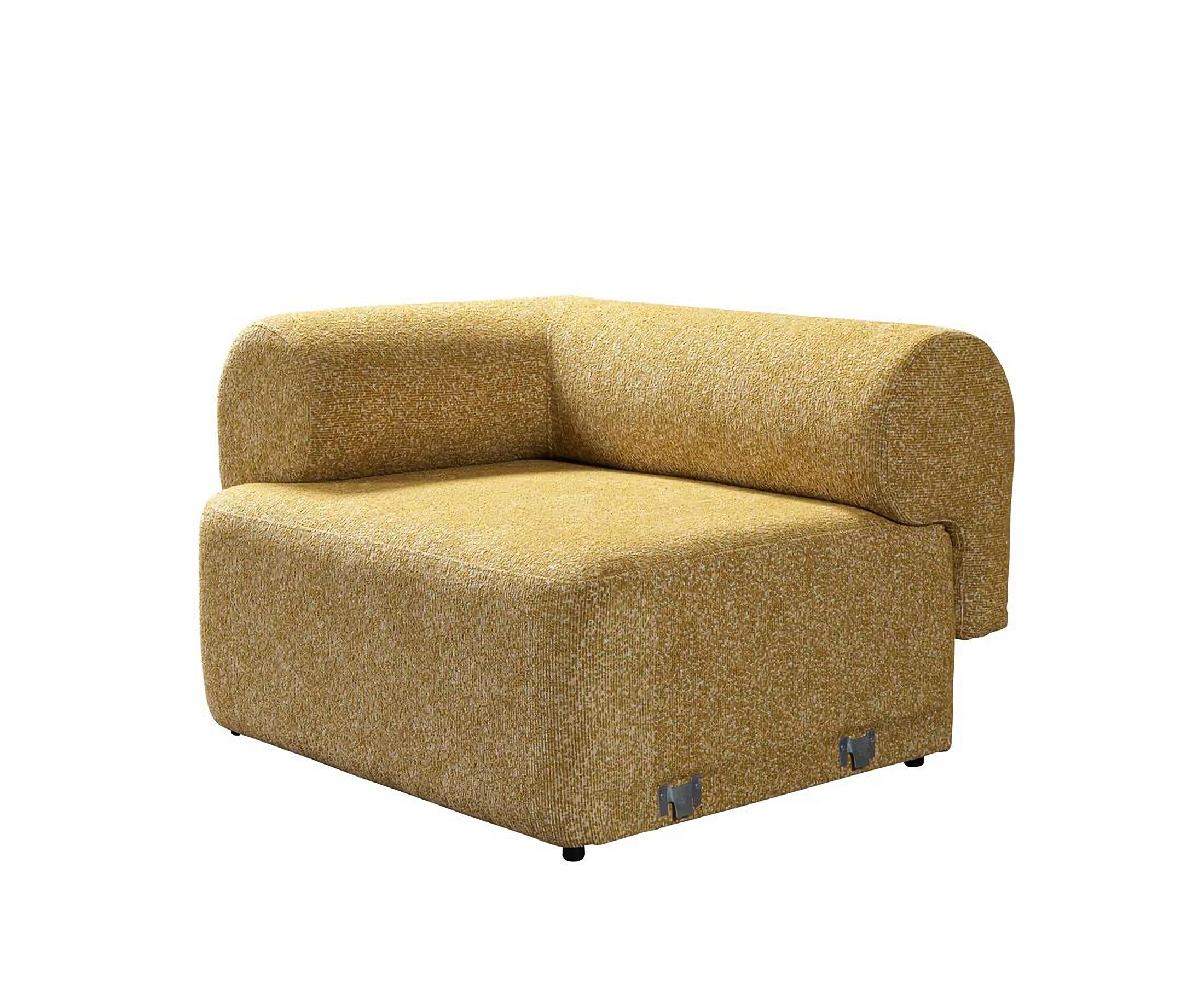 Mustard Boucle Modular Curved Three Piece Sectional With Toss Pillows-6