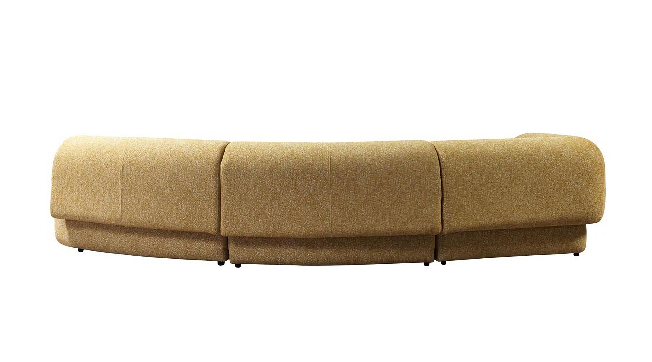 Mustard Boucle Modular Curved Three Piece Sectional With Toss Pillows-3
