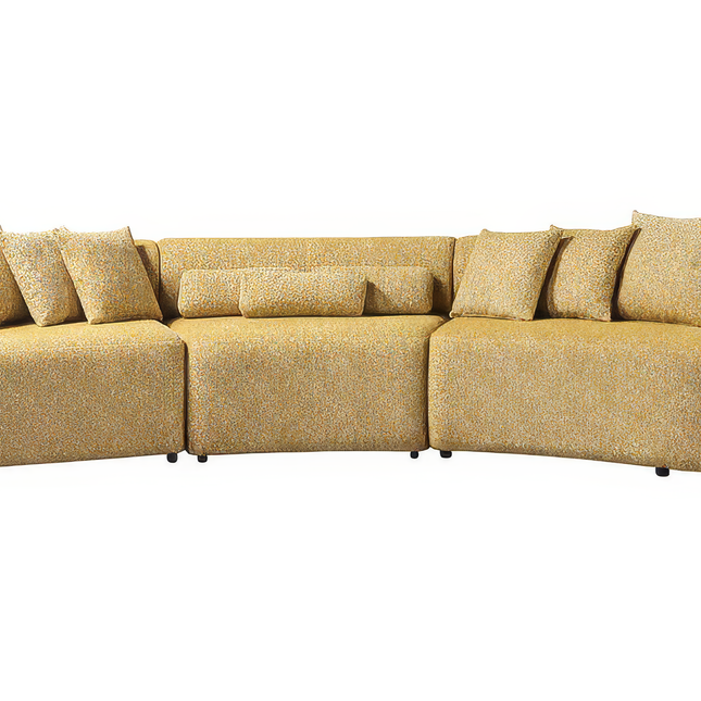 Mustard Boucle Modular Curved Three Piece Sectional With Toss Pillows-1