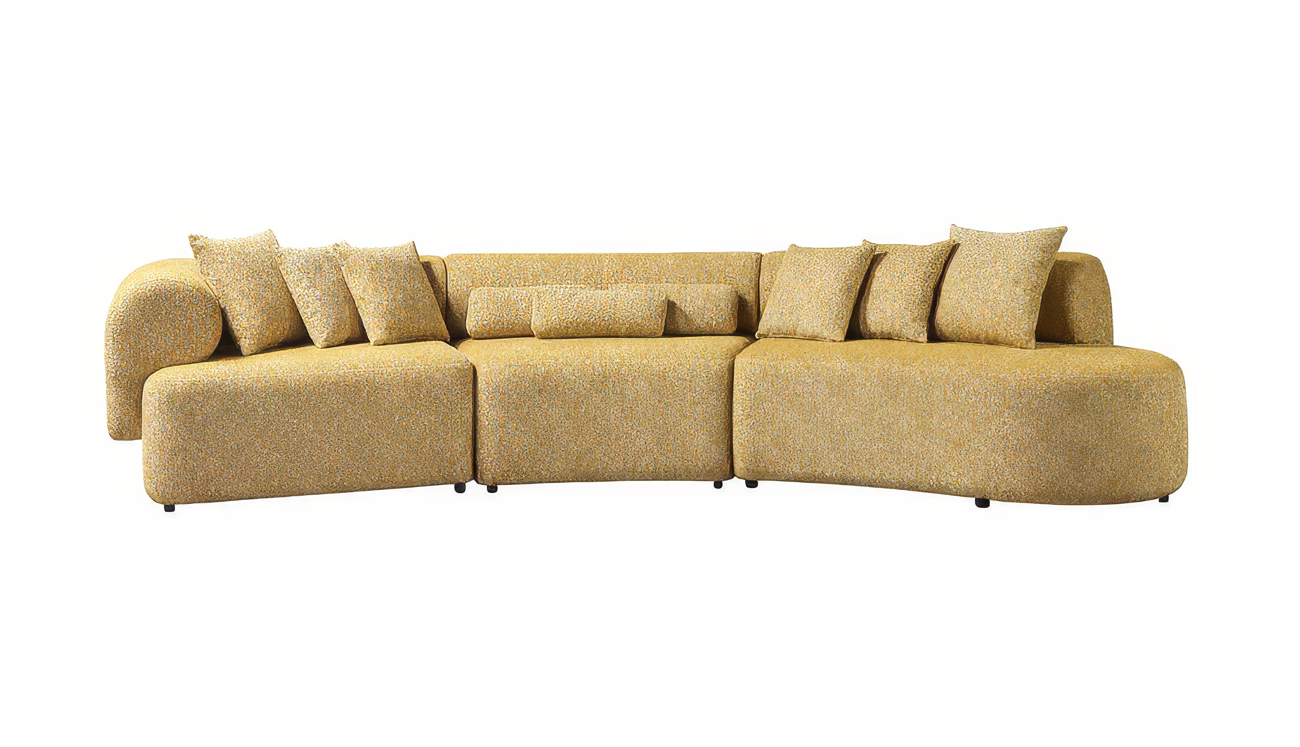 Mustard Boucle Modular Curved Three Piece Sectional With Toss Pillows-1
