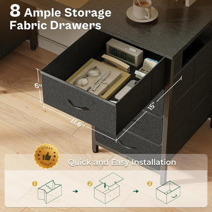55 Inch Computer Desk with 8 Fabric Drawers, Office Desk Work Desk for Home Office, Study, Gaming Desk with Drawers, Large Storage, Black-3