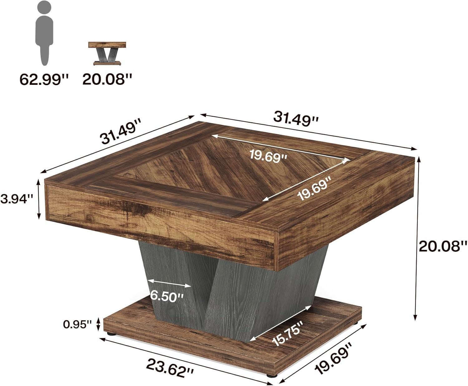 Wooden table with dimensions labeled on a white background
