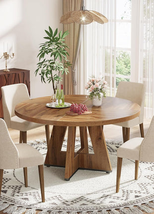 Farmhouse Dining Table, 47 Inch round Dinner Table for 4, Rustic round Dining Room Table for Home Dining Room Living Room (Wood)-3