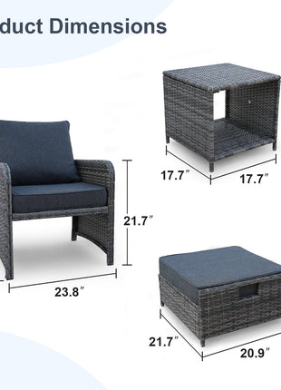 5 Pieces Wicker Patio Furniture Set Outdoor Patio Chairs with Ottomans Conversation Furniture with coffetable for Poolside Garden Balcony-3
