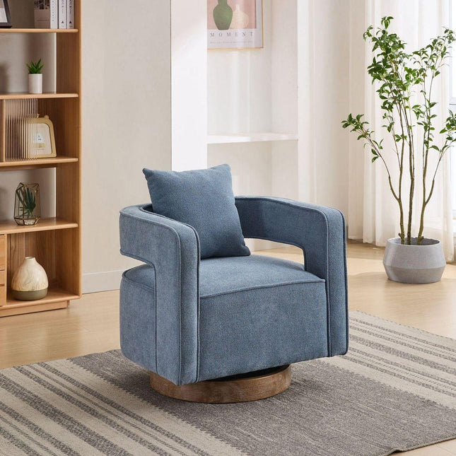 29.1"W Swivel Accent Open Back Chair Modern Comfy Sofa Chair With Weathered Base For Nursery Bedroom Living Room Hotel Office, Club Chair Leisure Arm Chair For Lounge (Pale Blue,Linen Blend)-0