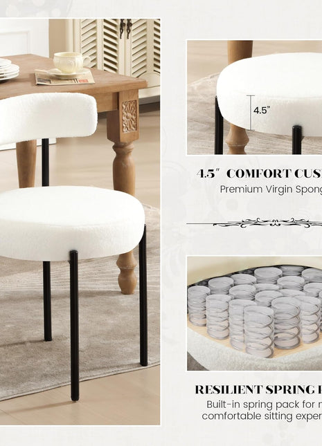 Dining Chairs Set of 4, White Boucle Dining Chair with Curved Backrest, round Thicken Upholstered Dining Chairs for Kitchen & Dining Room, Mid Century Modern Dining Chairs Sturdy and Comfy-2