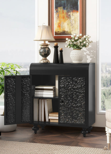 Art Accent Cabinet With 2 Doors, Sideboard Buffet Cabinet with Storage, Distressed Decorative Storage Cabinet With Embossed Pattern For Entryway Living Room Dining Room-0
