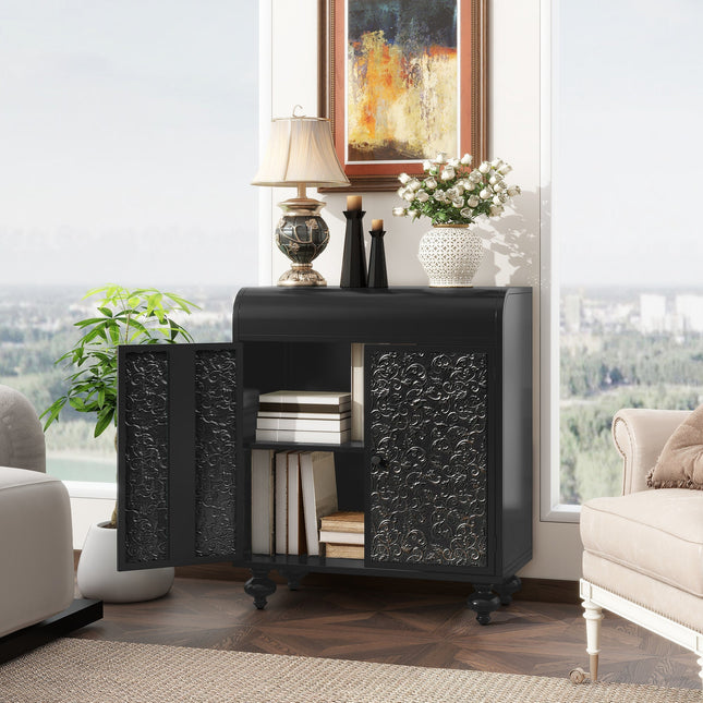 Art Accent Cabinet With 2 Doors, Sideboard Buffet Cabinet with Storage, Distressed Decorative Storage Cabinet With Embossed Pattern For Entryway Living Room Dining Room-0