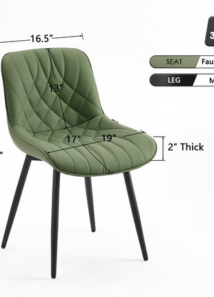 Dining Chairs Set of 2 Mid Century Modern Kitchen Chair Comfortable Upholstered Faux Leather Dinner Chairs for Kitchen Dining Room, Olive-1