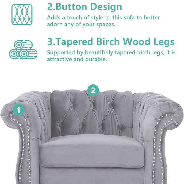 3 Piece Living Room Set, Sectional Chesterfield Sofa Chair Contemporary Upholstered Velvet Loveseat Couch Sets for Living Room, Bedroom, Office-2