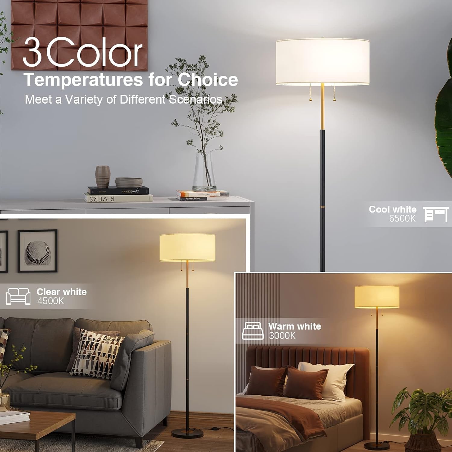 Contemporary Two Bulb Standing Floor Lamp Dimmable